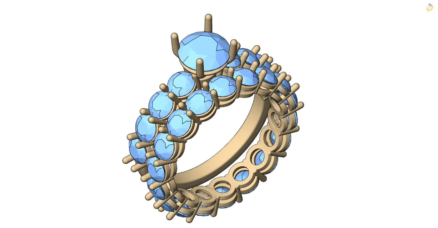 Dessin 3D d’une bague tour complet associée à un solitaire